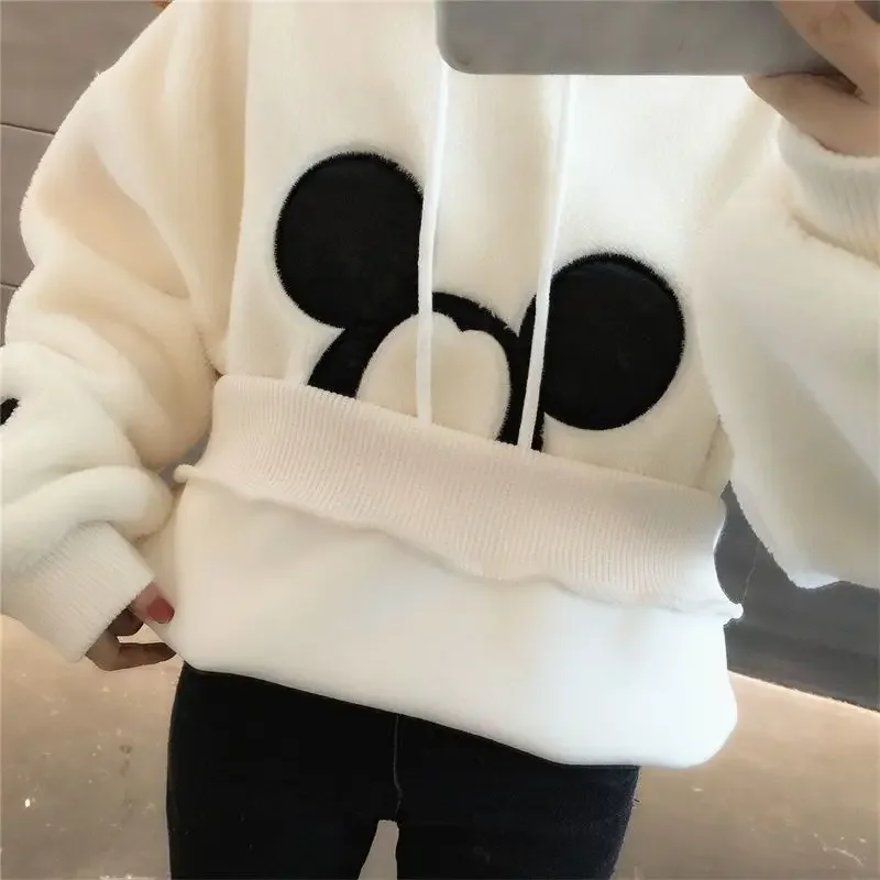 2024 Mickey Minnie Mouse Y2k Hoodies Women Autumn Winter Pullover Tops Cartoons Femme Plus Velvet Clothes