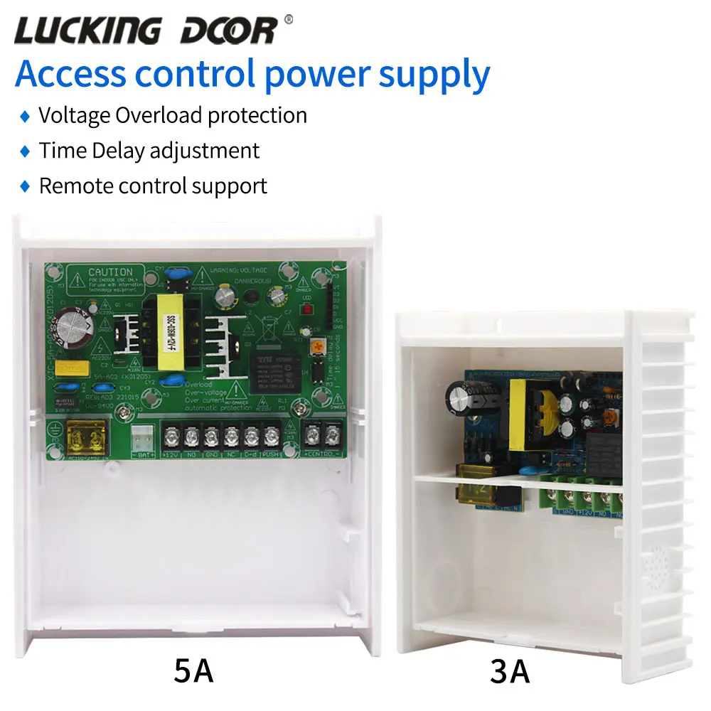 Fuente de alimentación de 12V CC, 2A/3A/5A con interfaz de batería de respaldo, sistema de Control de acceso de tarjeta RFID, fuente de alimentación