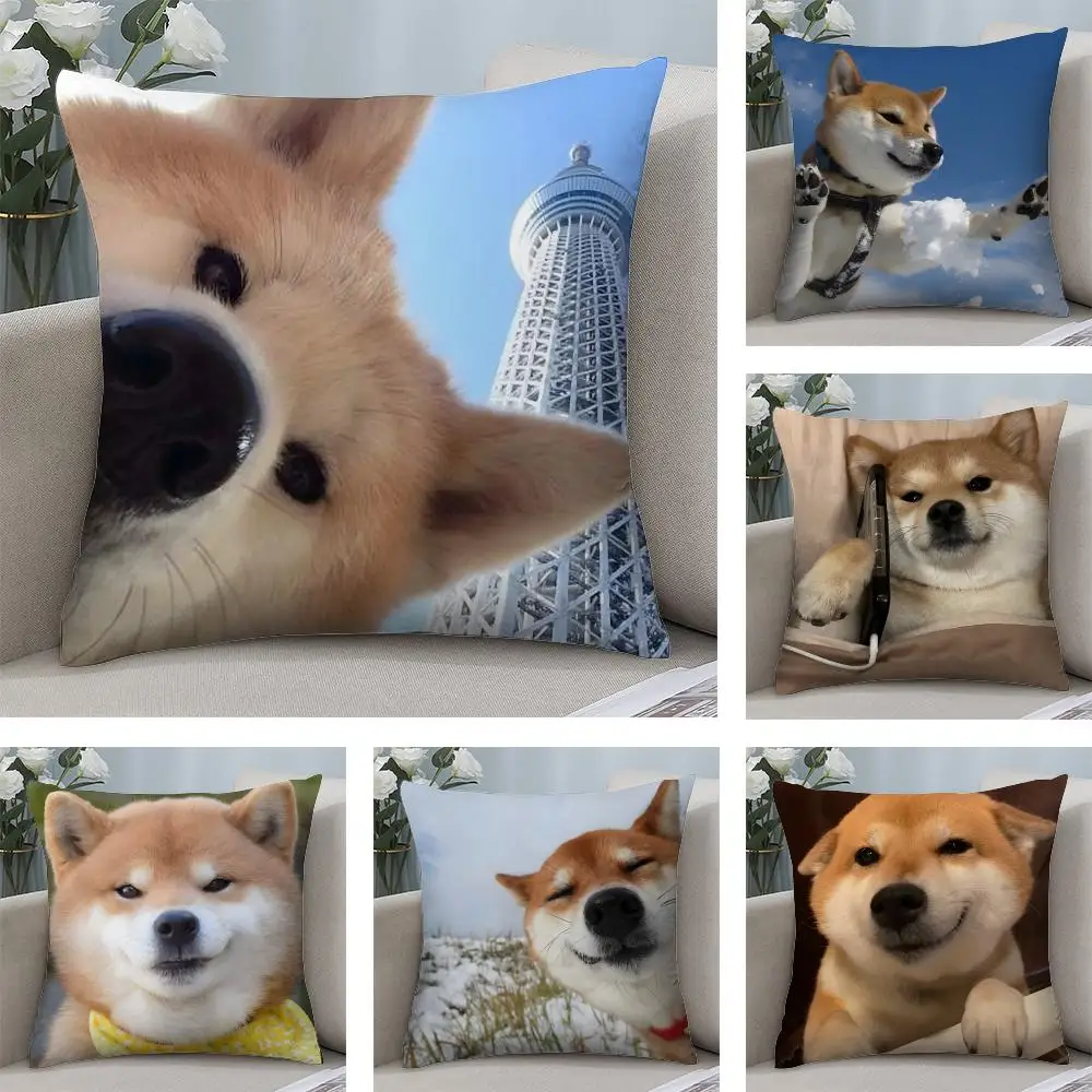 Cute Shiba Inu Cushion Cover Soft Plush Fabric Double-Sided Printed Sofa Cushion Cover for All Seasons Home Decor Gift