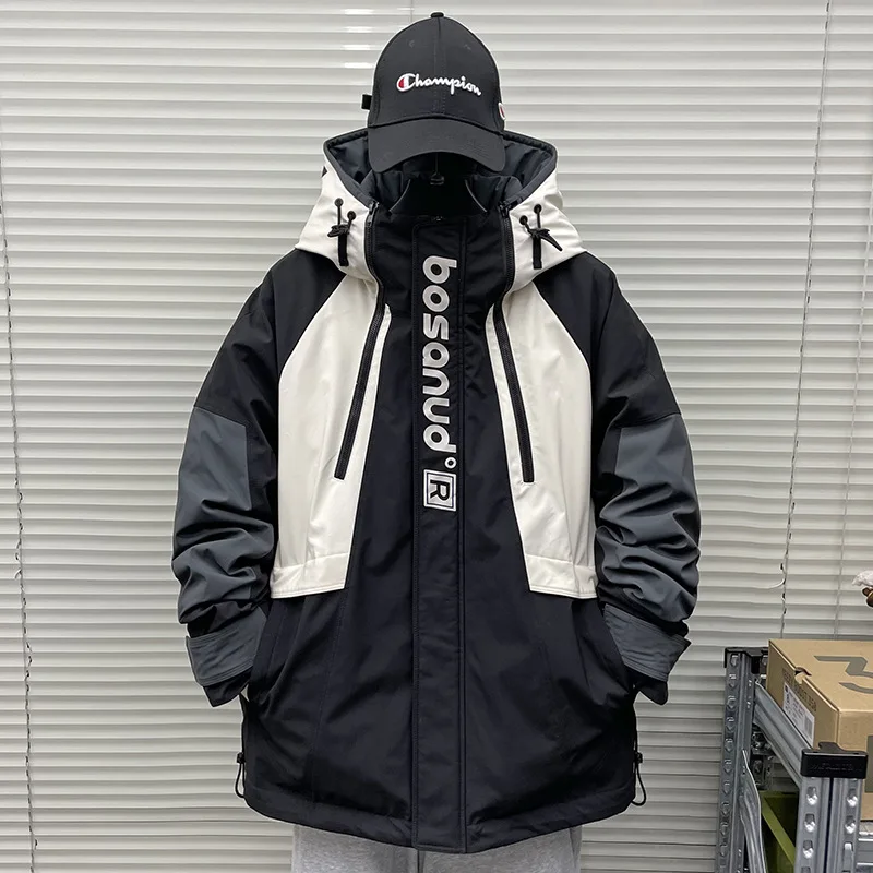 2022 New Arrival 90% White Duck Down Jacket Men Teenagers Winter Thick Coat Color Contrast Patchwork Shell Overcoat Black Green