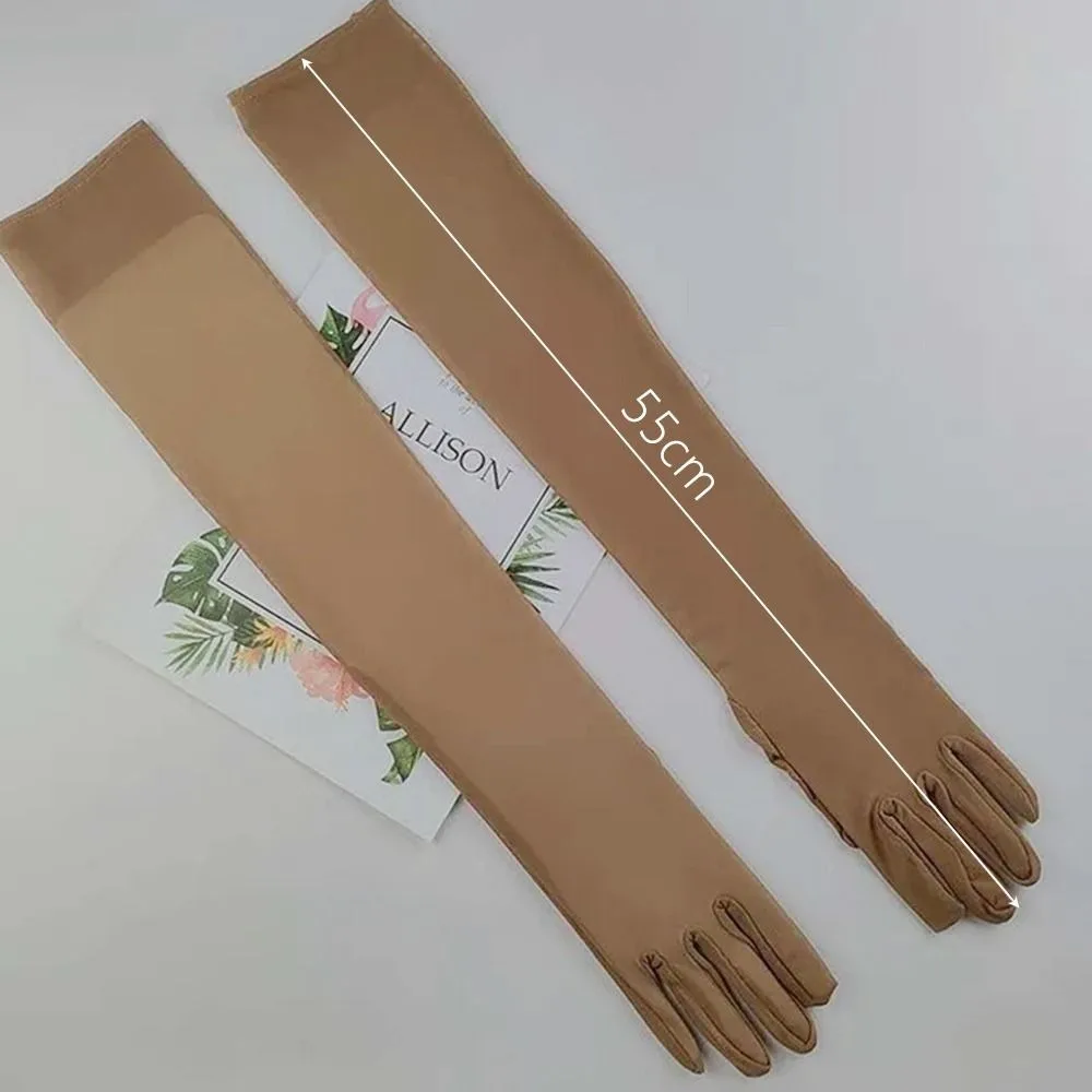 جديد مثير الدانتيل قفازات طويلة 55 سنتيمتر الصيف الدراجات القيادة الشمس قفاز رقيقة متعة اللعوب الشمس حماية الجليد الحرير كم النساء