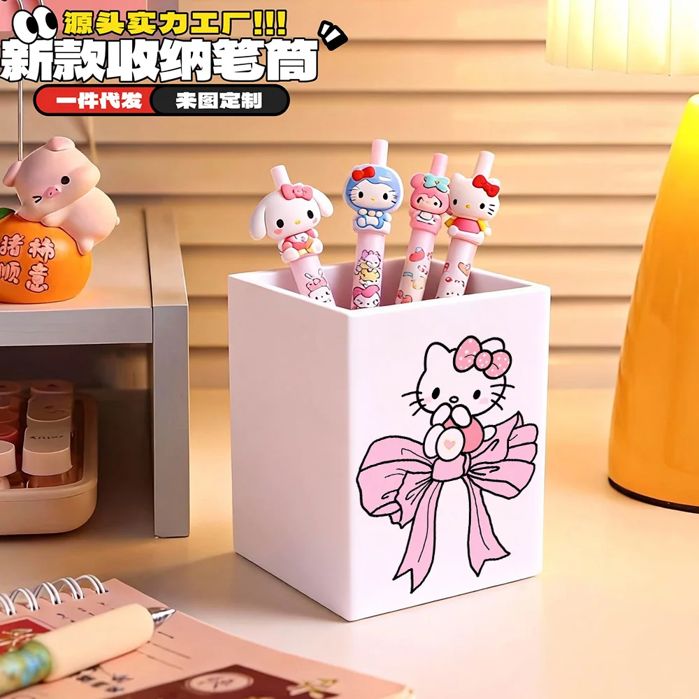 

Kawaii Sanrio Hello Kitty Bow Desktop Pen Holder Cute Dormitory Comb Storage Box Large Capacity Pen Holder Girl Gift