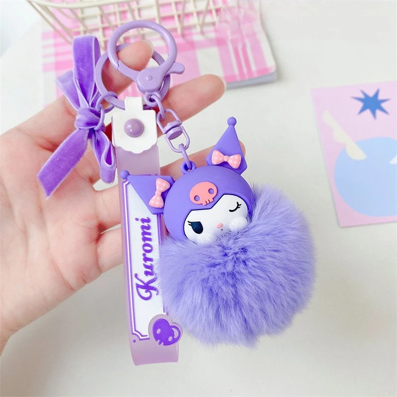 MINISO Sanrio MELODY pompon keychain pendant KUROMI pompon chain bag plush high-end couple CINNAMOROLL Cute girls pendant