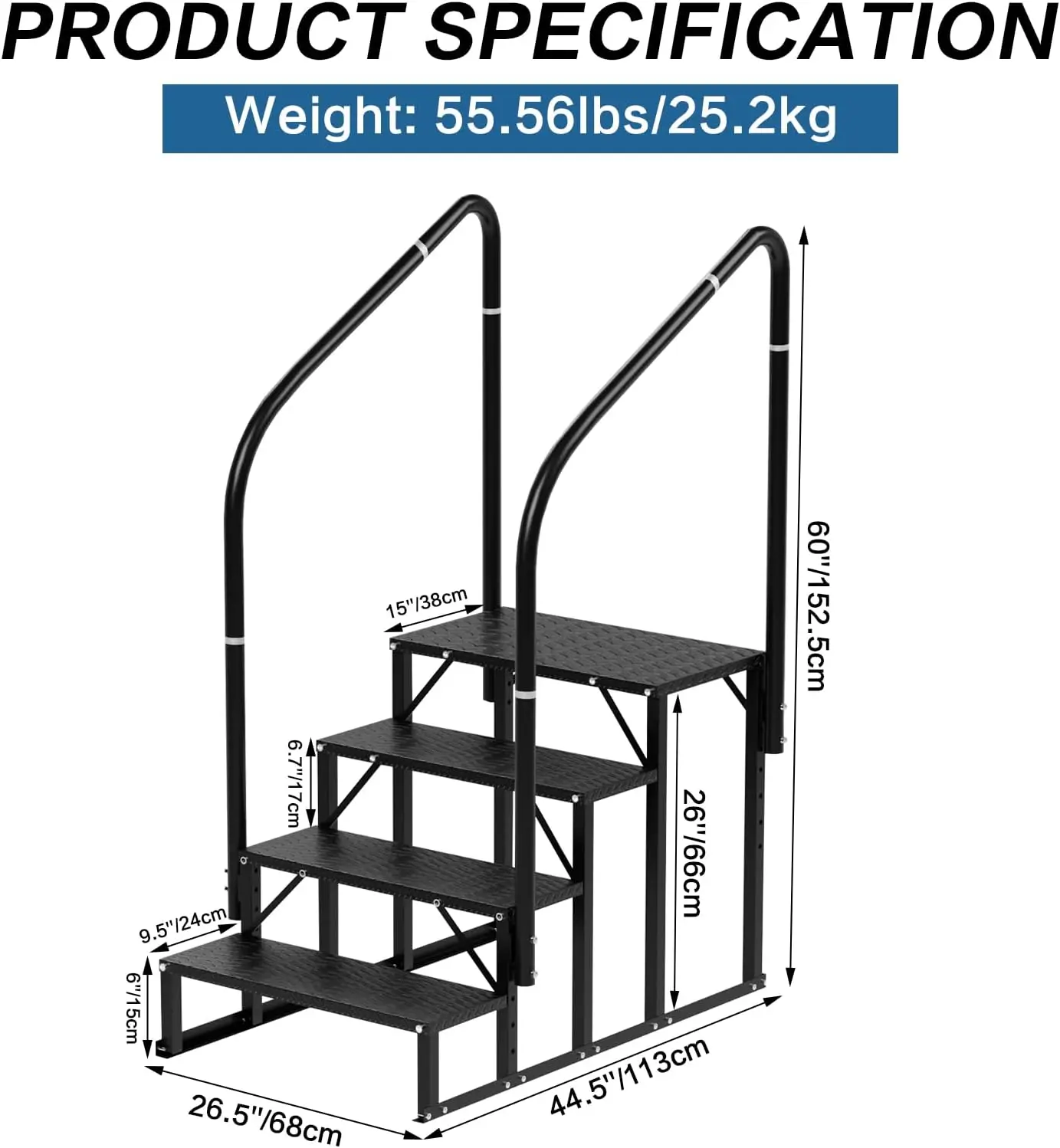 4-Steps RV Stairs With Handrail Non-Slip Hot Tub Mobile Home Camper Entry Steps Durable