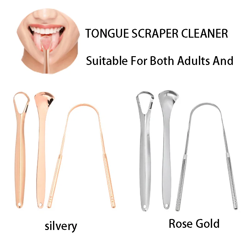 Raspador de lengua inoxidable de oro rosa, cepillo raspador de lengua Oral, suministros de Herramientas de limpieza higiénicas de larga duración,