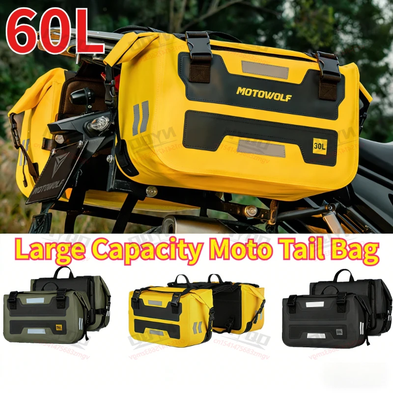 

MOTOWOLF 60L Motorcycle Tail Bag, Waterproof Saddle Side Storage Luggage Large Capacity Moto Riding Travel Accessories