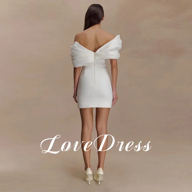 Simple Mini Satin Ivory Wedding Dress Sexy Strapless Off Shoulder Short Dress Backless with Zipper 2026 Sleeveless Customized