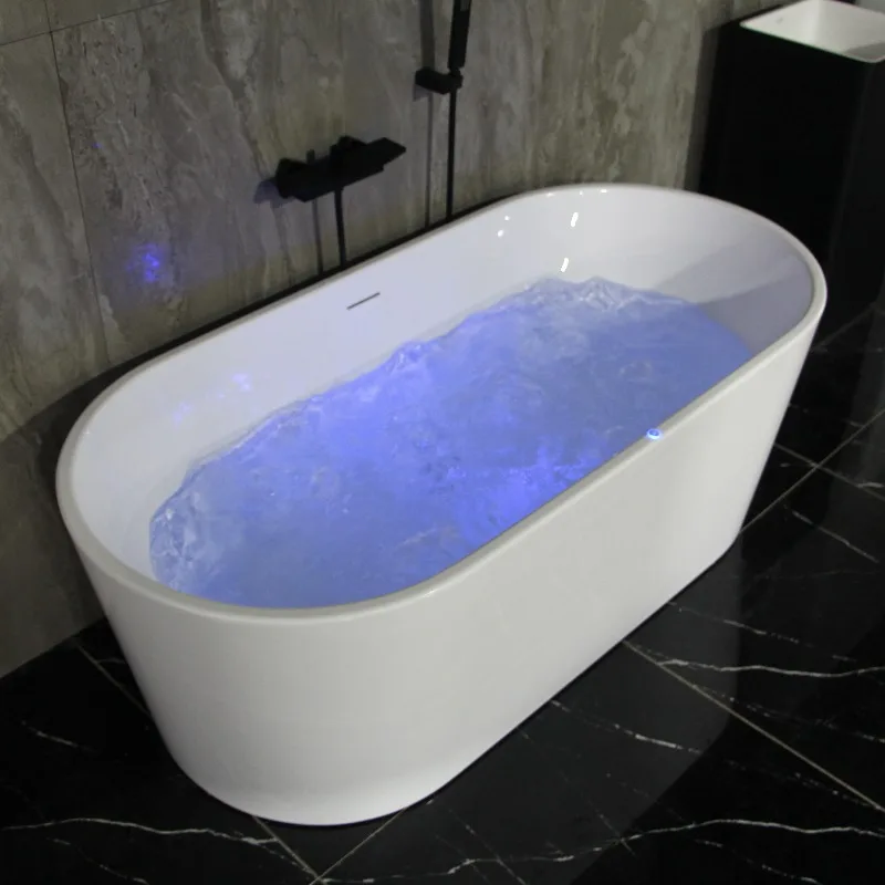 

1200/1800mm Freestanding Bathtub Acrylic Soaking Oval with Drain Pipe for Bathroom CUPC Certified Bubble Water-light