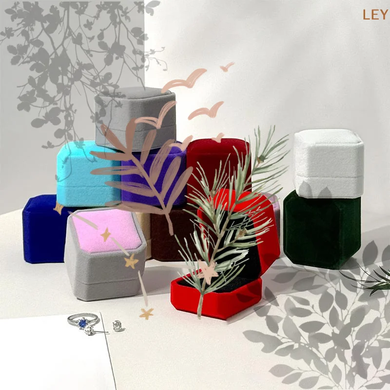 Jewelry Ring Display Case Earring Storage Organizer Portable: Square Lid Open Packaging Gift Box
