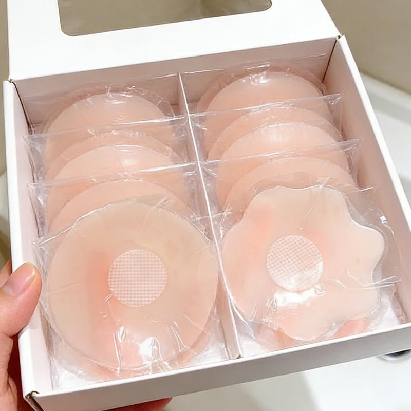 1-50 pares de pétalos de silicona invisibles reutilizables para mujer, cubrepezones autoadhesivos sin tirantes ni espalda, tipo sujetador.
