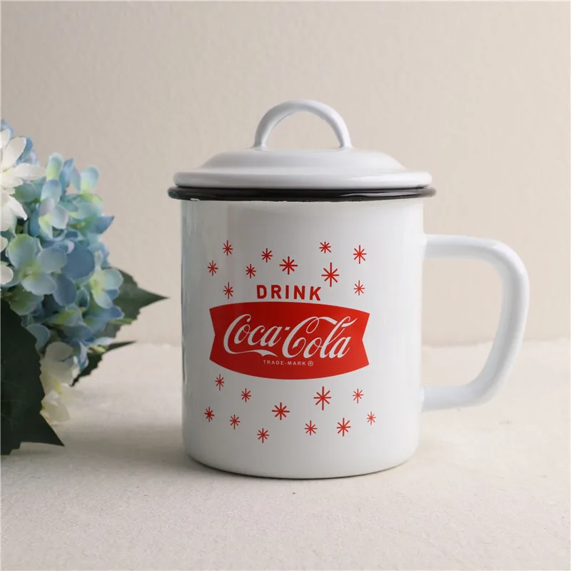 

Эмалированная чашка для чая, молока, соевого молока, кофе, в стиле Coca-Cola, большая емкость, кухонная утварь, американская, большая вместимость