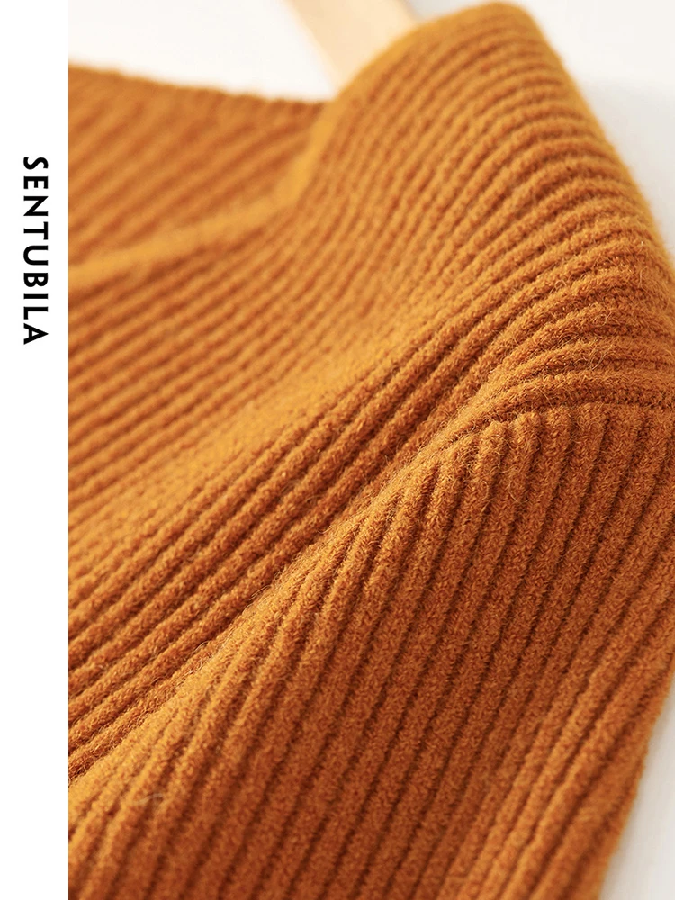 SENTUBILA Elegant Short Sweater Women Pullover Jersey 2024 Autumn Fashion V-neck Long Sleeve Knit Tops Female Knitwear W41E52863