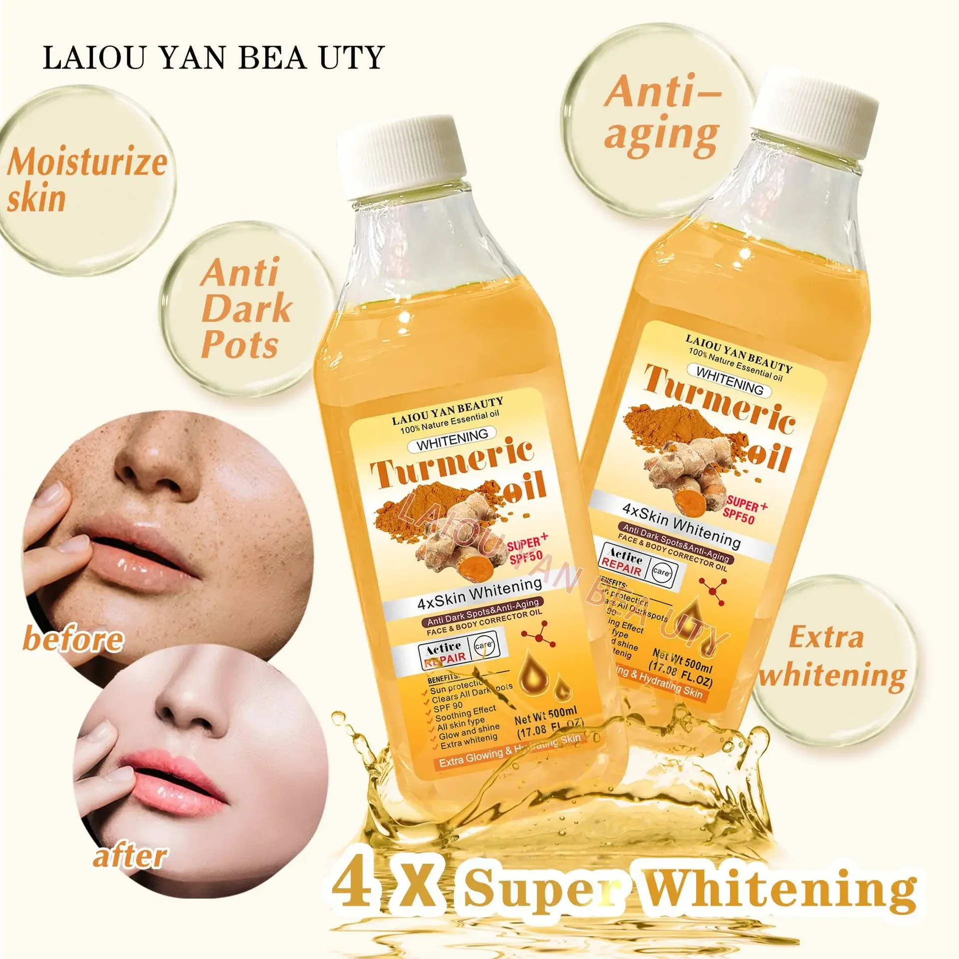 500ml Anti Aging Remove Dark Spot Turmeric Essential Oil Facial Body Massage Moisturizing Diffuser Aromatherapy Face Body Care