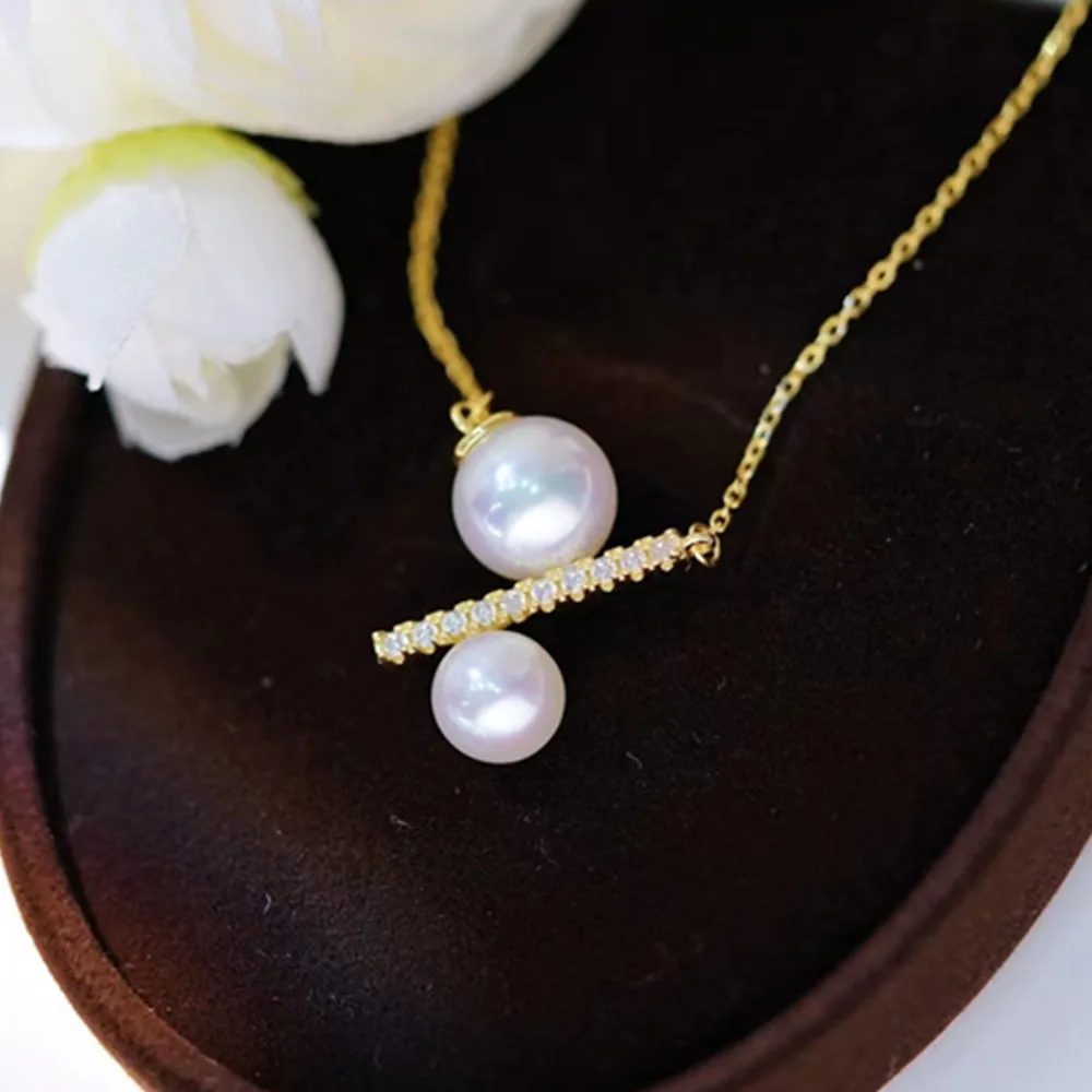 

Lucky 100% Double Pearl Pendant Necklace Clavicle Chain 925s South Sea Pearl AAA 7-8mm 8-9mm 9-10mm