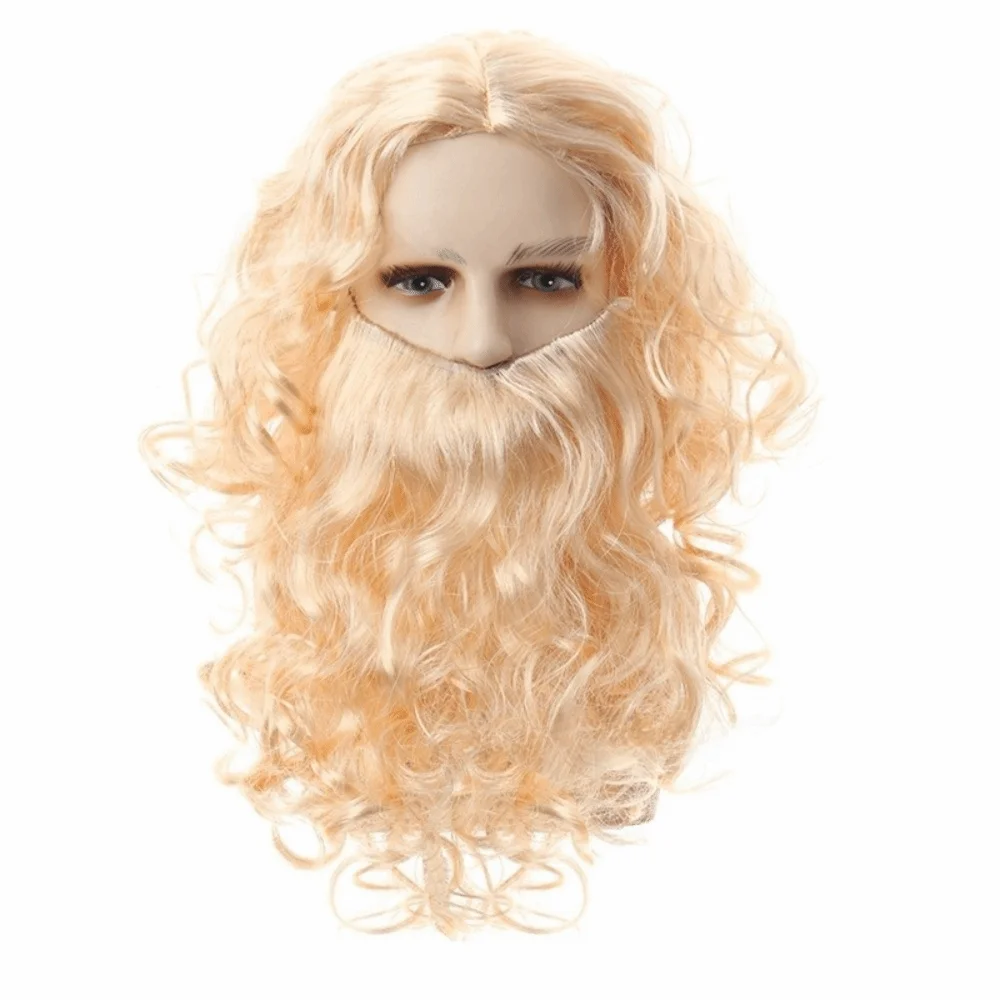 Weißer Bart Weihnachtsmann-Bart Perücke Langes Lockiges Haar Komplettes Set Weihnachtsmann-Bart-Perücke Europäischer Stil Feiertagsdekoration Bart- und Perückenset – Detail 5