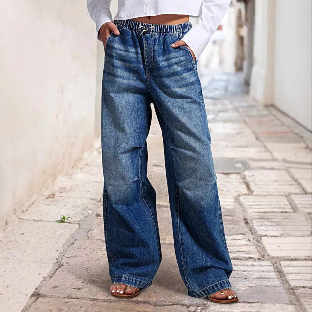 Blue Jeans for Women Wide Leg Pants Straight Long Pant Denim Trousers High Waist Y2k Loose Elegant Trouser Spring Summer 2025