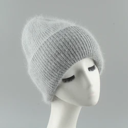 2023 New Luxury Real Rabbit Fur Beanies Women Winter Hat Girls Fashion Warm Knitted Bonnet Soft Warm Skullies Cap