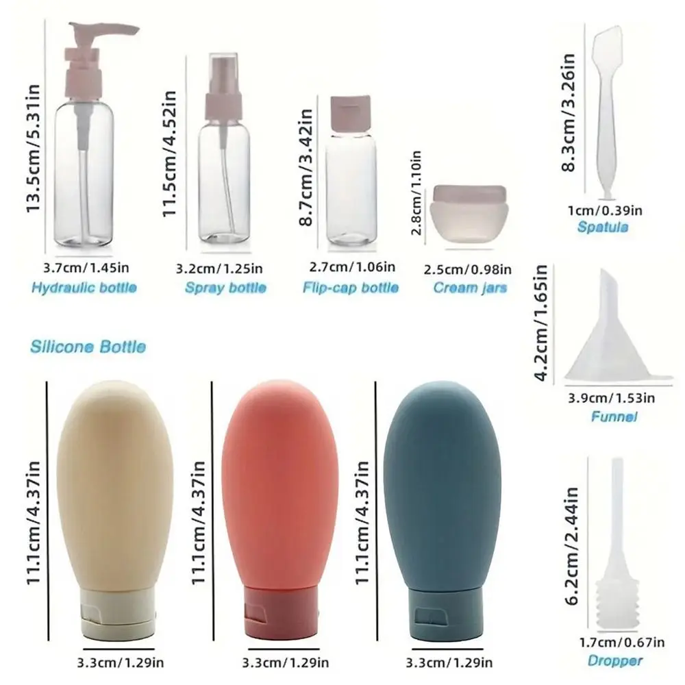 11Pcs/Set Squeeze Tubes Travel Bottles Set With Storage Bag Fine Mist Liquid Cream Lotion Containers Empty Refillable