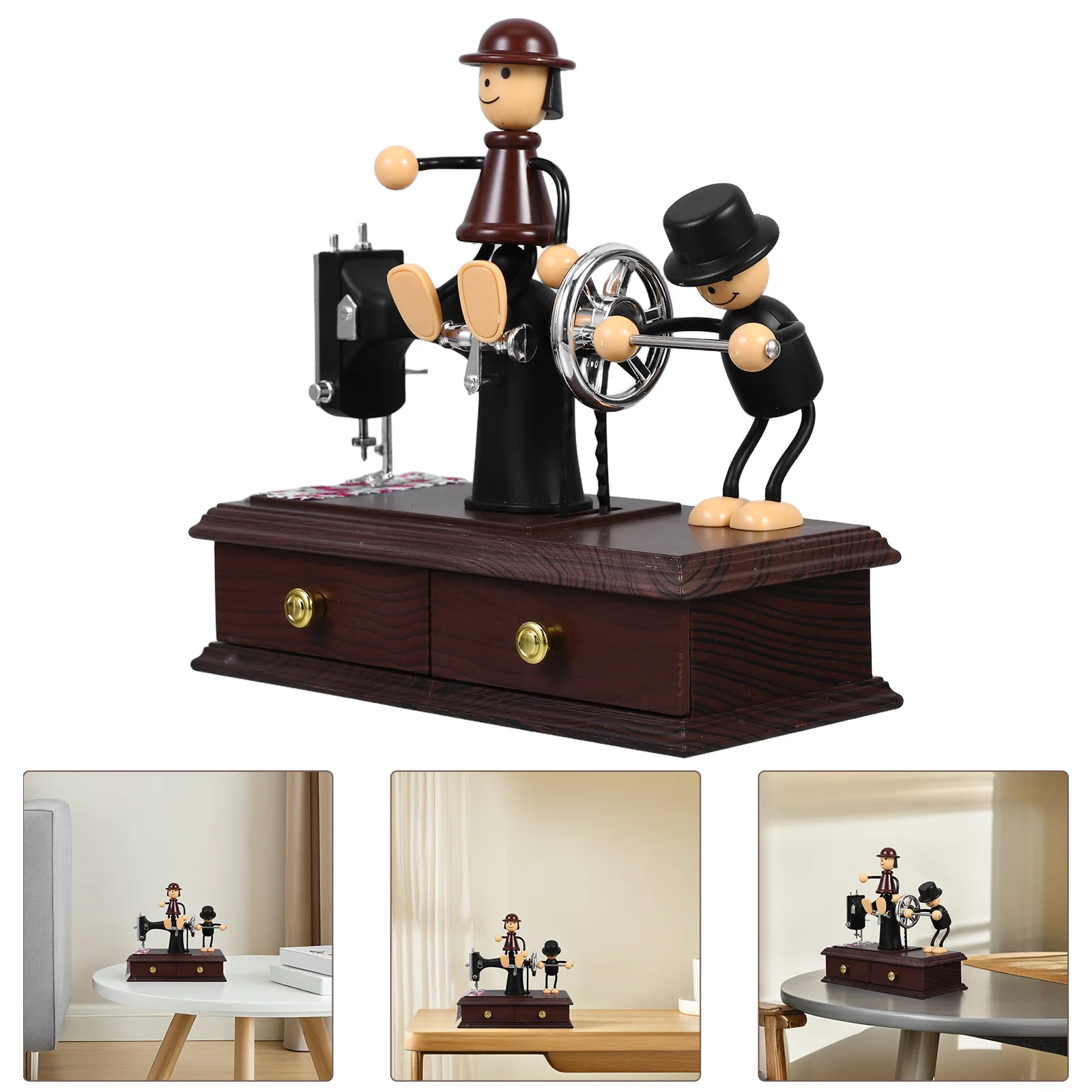 

Sewing Machine Music Box Retro Vintage Style Compact Desktop Decoration Creative Musical Gift for Birthday Mini Musical Box