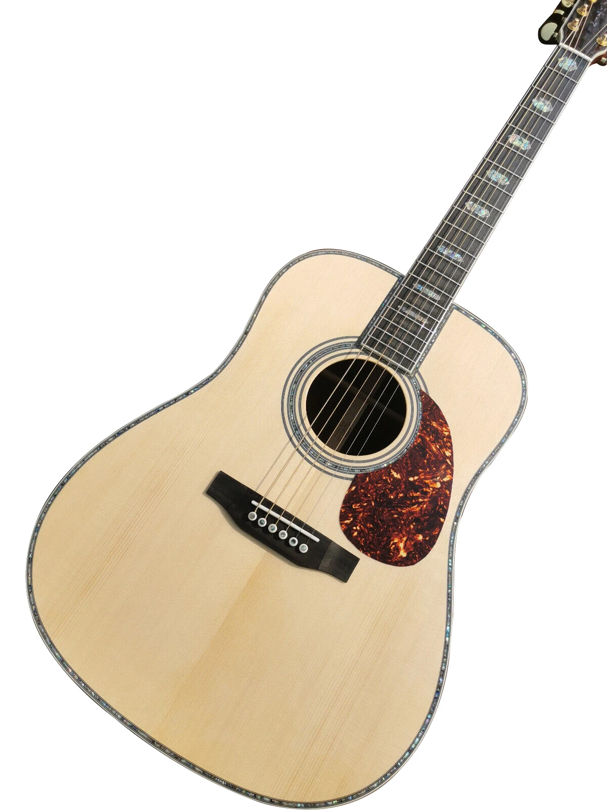 41 Inch Solid Wood, All Abalone, Black Fingered Handmade Acoustic Guitar