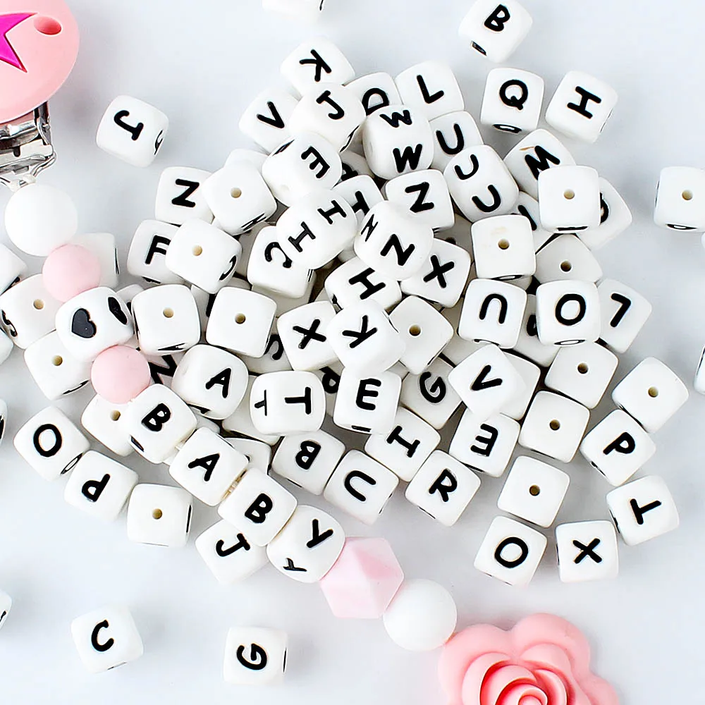 10pcs 12mm Letter Silicone Beads English Alphabe DIY  Beads Silicone Chewing Beads Baby Teething Toys Pacifier Pendant Food Grad