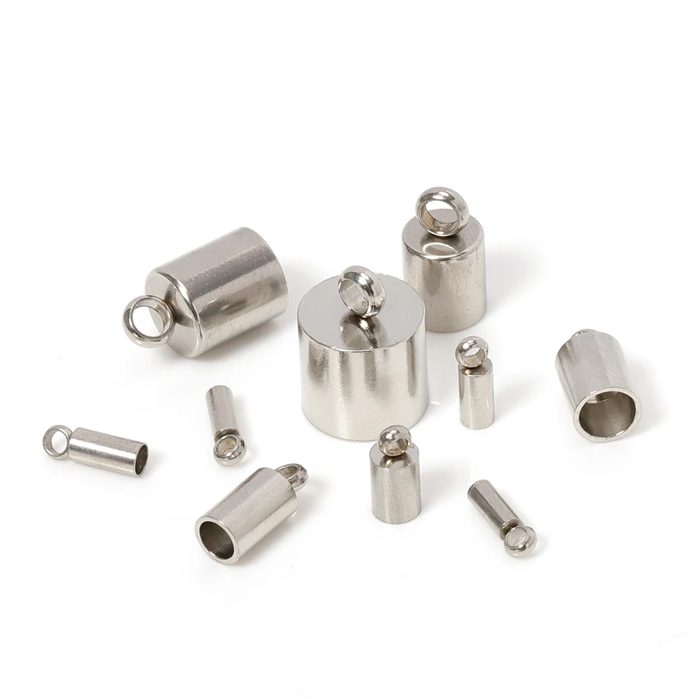 10pcs 316L Stainless Steel End Caps Crimp Caps Leather Cord Fastener Bracelet Charms Pendants for Jewelry Making Wholesale DIY