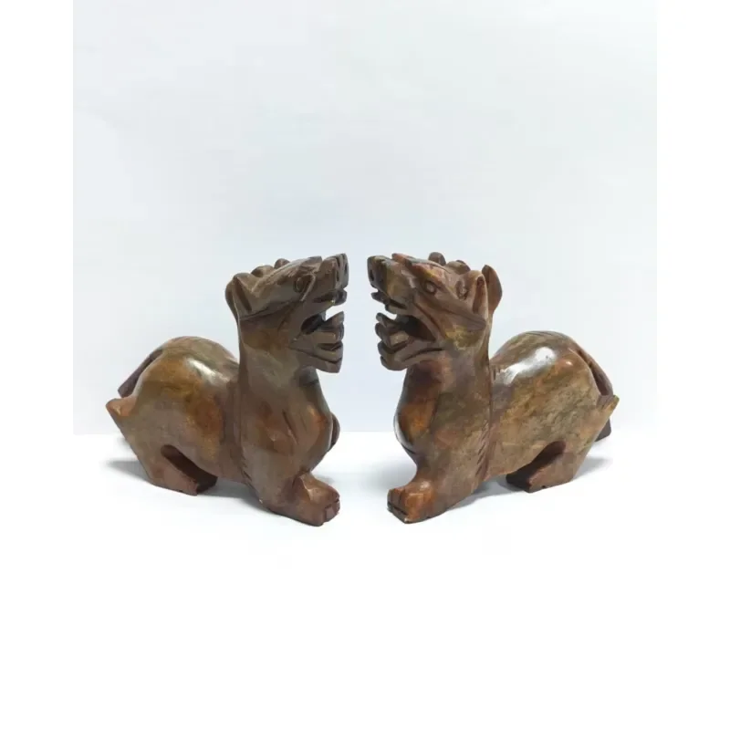 A pair of durable Pixiu statues carved from natural green jadeite, Chinese feng shui lucky ornament, suitable for home office