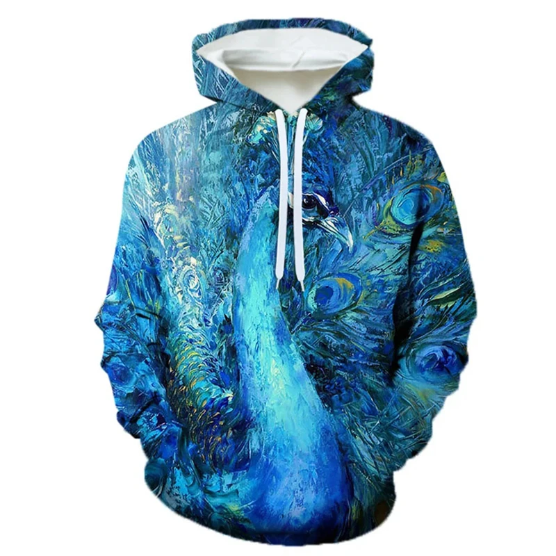 Animal Pattern Men\'s Hoodie Casual Oversized Peacock 3d Print Harajuku Fashion Hooded Sweatshirts Streetwear Pullovers Tops Male