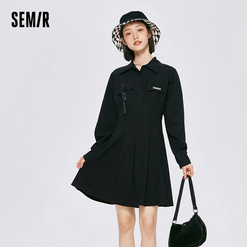 

Semir Dress Women Workwear Style Shirt Collar Skirt 2024 New Autumn Sweet Cool Style Slimming Trendy Little Black Dress