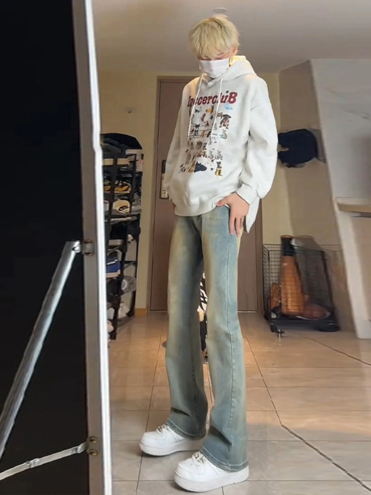 

American High Street Slim Straight Jeans Men's Spring Autumn Trendy Brand High Waist Bell Bot Long Trousers