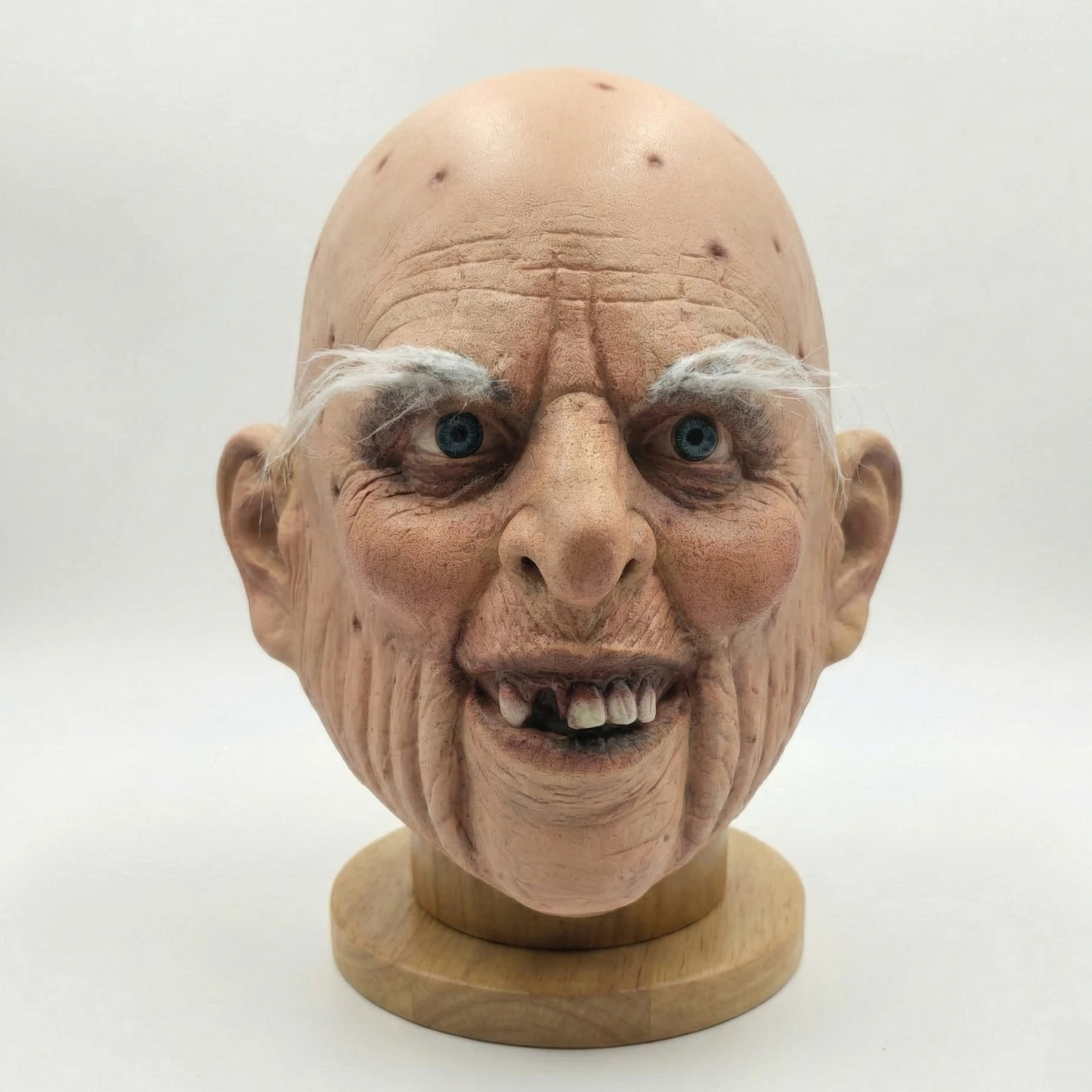Adult Realistic Old Man Latex Mask with White Eyebrows - Funny Bald Grandpa Headgear for Halloween, Cosplay, and Prank Costumes
