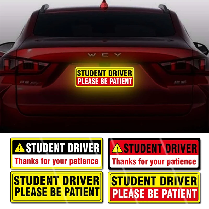 4 Pcs Student Driver Sticker for Car New Please Be Patient Signs No Magnet Reflective Stickers Beginner Decal for Window and Bum