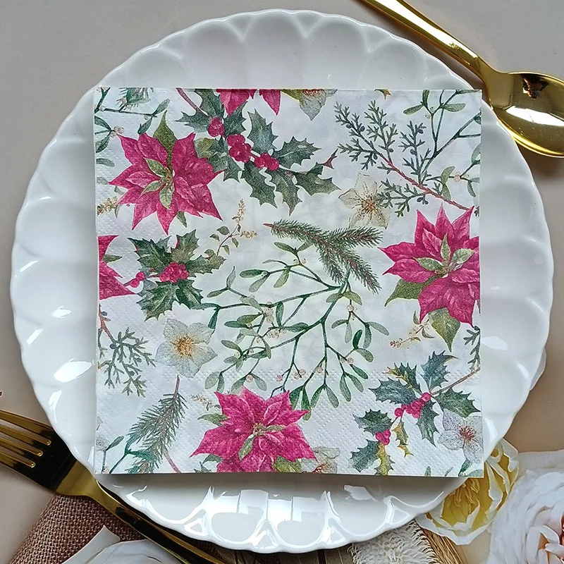 

Big Red Flower Napkins Disposable Printed Paper Towels for Kitchen Table Outdoor Bar Wedding Party Anniversary New Year Decor