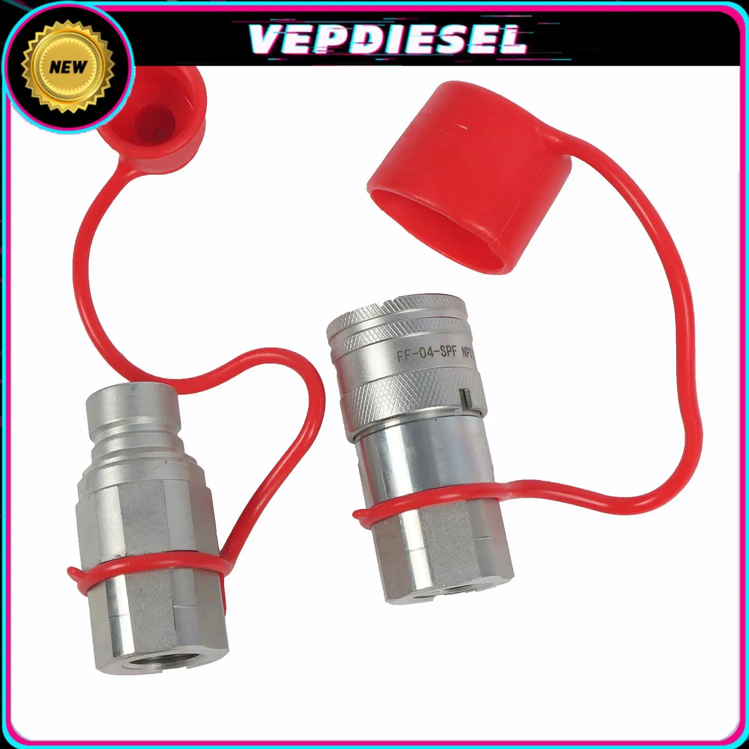 

1/2 Inch NPT Thread Skid Steer Bobcat Flat Face Hydraulic Quick Connect Couplers Couplings Set w/Dust Caps Quick Release Fitting