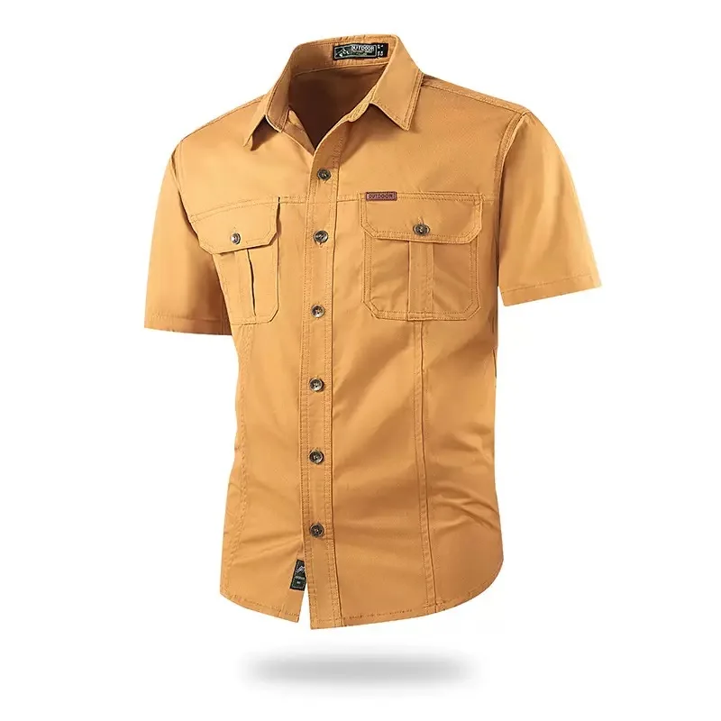 

New Summer Fashionable American Retro Pure Cotton Workwear Short Sleeve Shirt Men's Casual Loose Sports High Quality Shirt