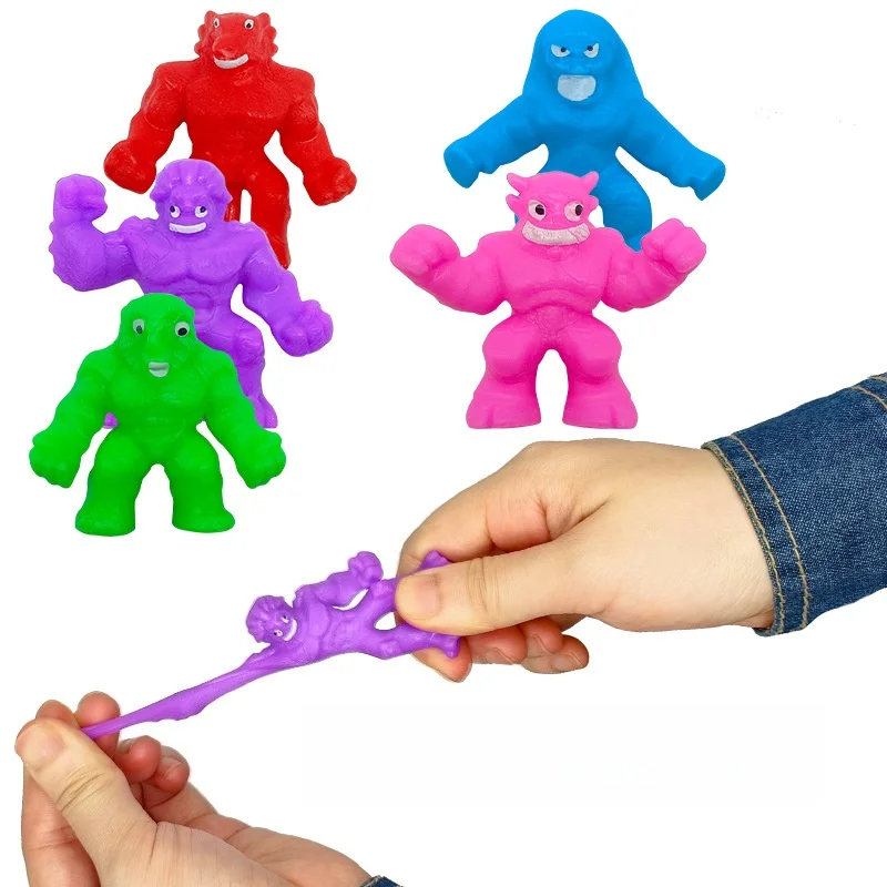 10pcs Kids Character Soft Mud Stress Reliever Toys Stretching Monsters Squeezing Dolls with Pinching Music Features for Gift