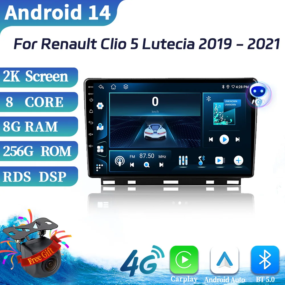 

For Renault Clio 5 Lutecia 2019-2021 Android 14 Auto Car Radio Multimedia Video Player GPS Navigation BT Carplay 5G Touch Screen