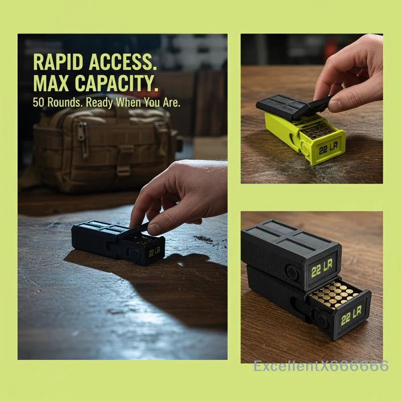 22 LR Drawer-Style Storage Box Pull-Out Quick Access 50-Round Pocket Portable for Hunting Shooting Range Carry