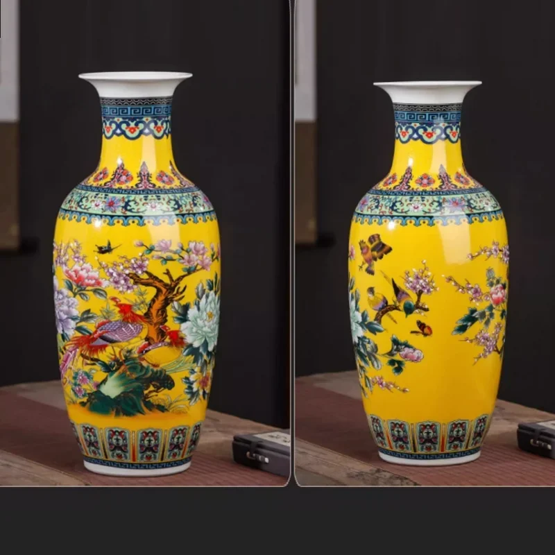Jingdezhen ceramic ware, red flower bottle, Chinese style living room flower arrangement, dried flowers decoration, homestay dec