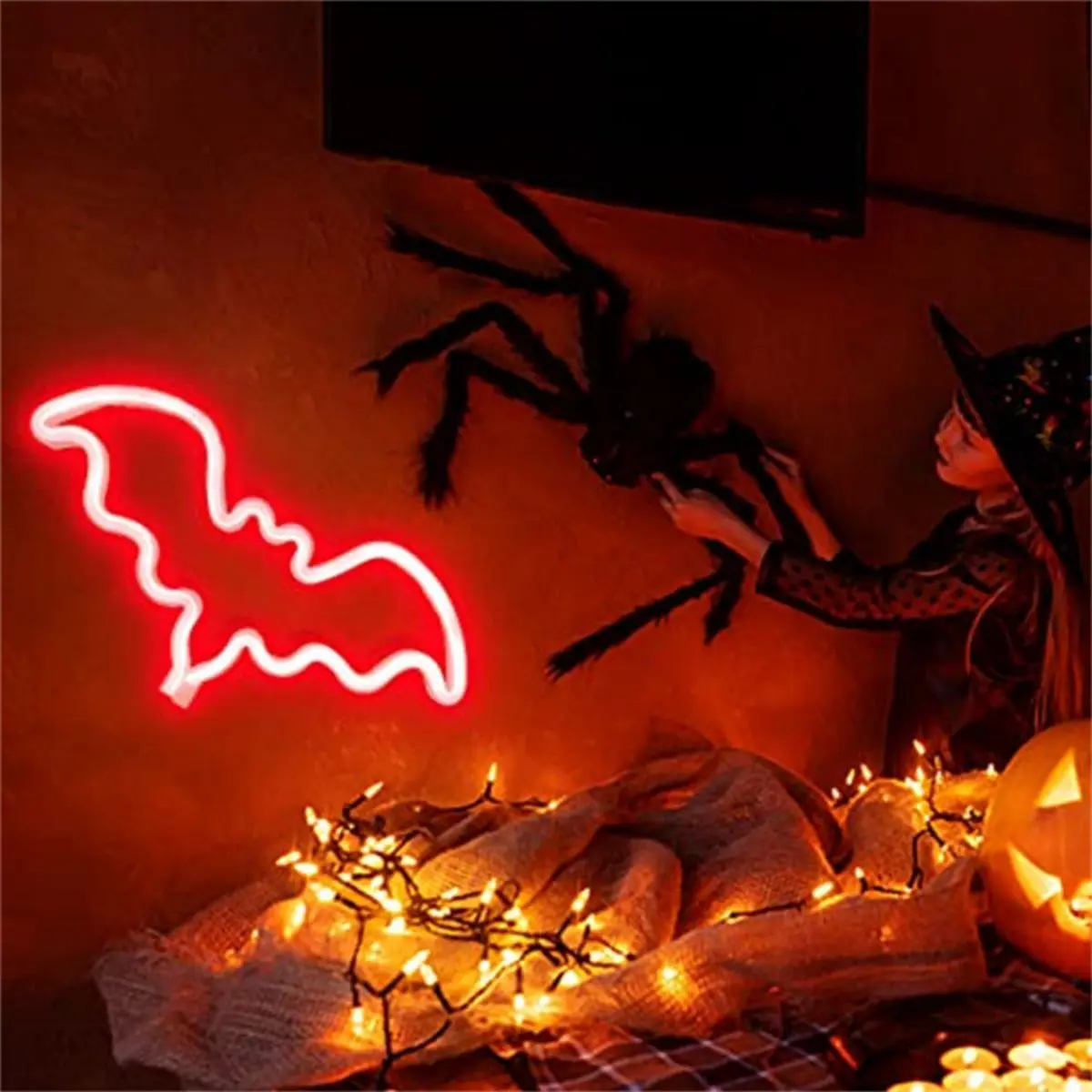 1pc Halloween Decorative LED Bat Neon Lights, For Wall Decor, Bat Shaped Lights, Battery Or USB Powered, Halloween Party, Bar