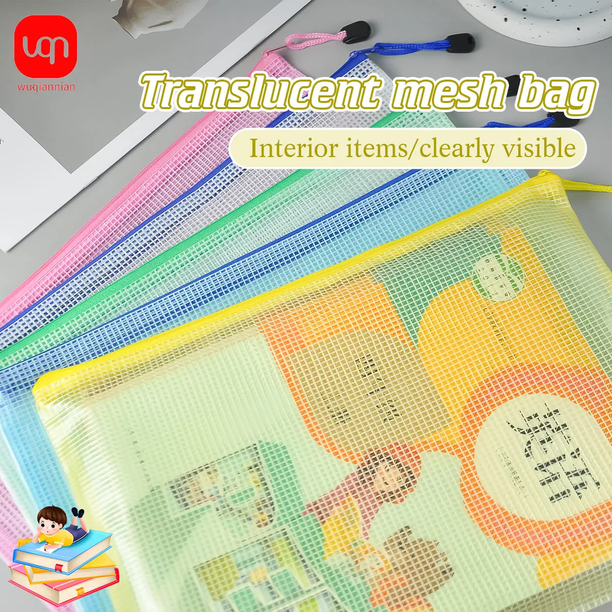 WQN - Waterproof Transparent Study Bag A4 Transparent Storage Bag Document Storage Bag Business School Office Supplies