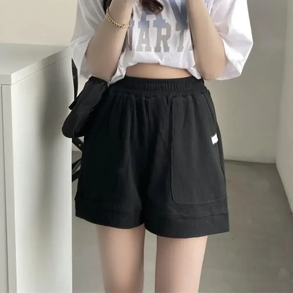 여성용 와이드 레그 스포츠 반바지, 편안한 캐주얼 착용, 신축성 있는 허리, 느슨한 반바지, 러닝 용품