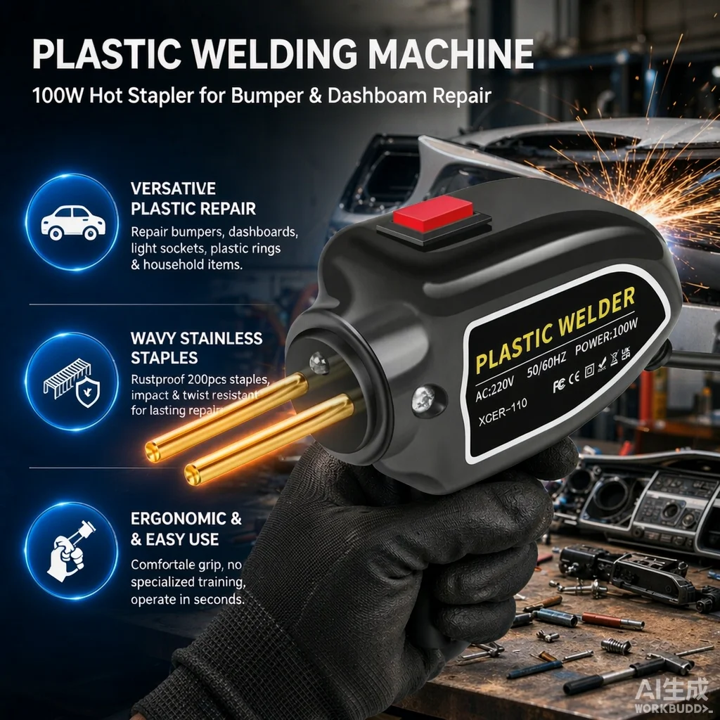 100W Plastic Welding Repair Kit Car Bumper Repair Machine Hot Stapler Plastic Welder with 200 Repair Staples Nail Welding Tool for Auto Body Fender Bumper Dent Crack Hole Tab Repair Multi Function Heating Tool Set for Garage Workshop DIY Maintenance Use