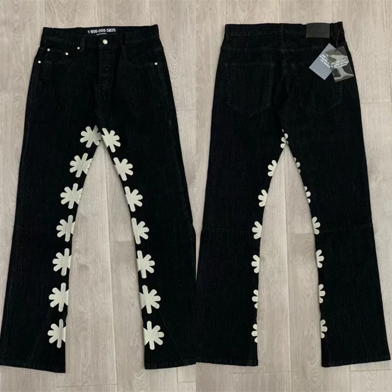 

Men Women Lost Shdws Jeans Embroidered Patterns Embroidery Black Fitted Button Zipper Casual Trousers Straight-leg Pants