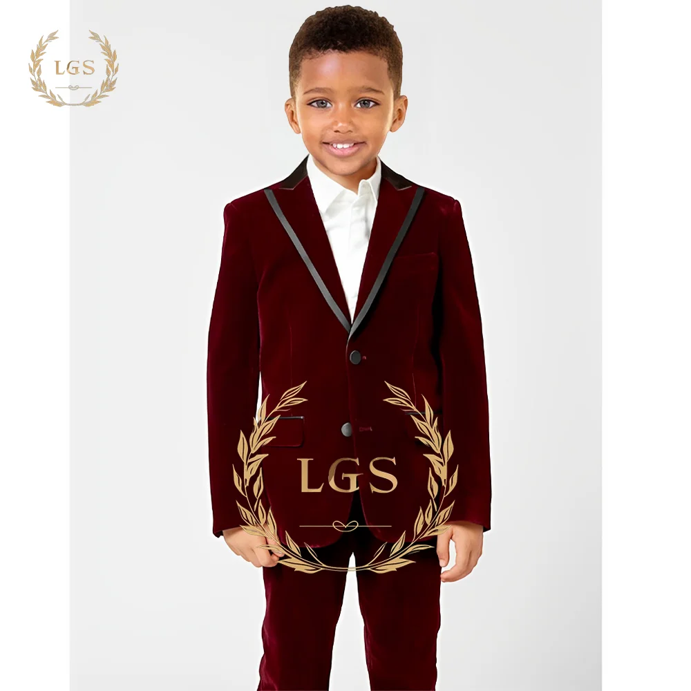 Boys Velvet Suit 2 Piece Set (Jacket and Pants) Kids Tuxedo Elegant Fashion Customized Wedding Party Party Dress Set