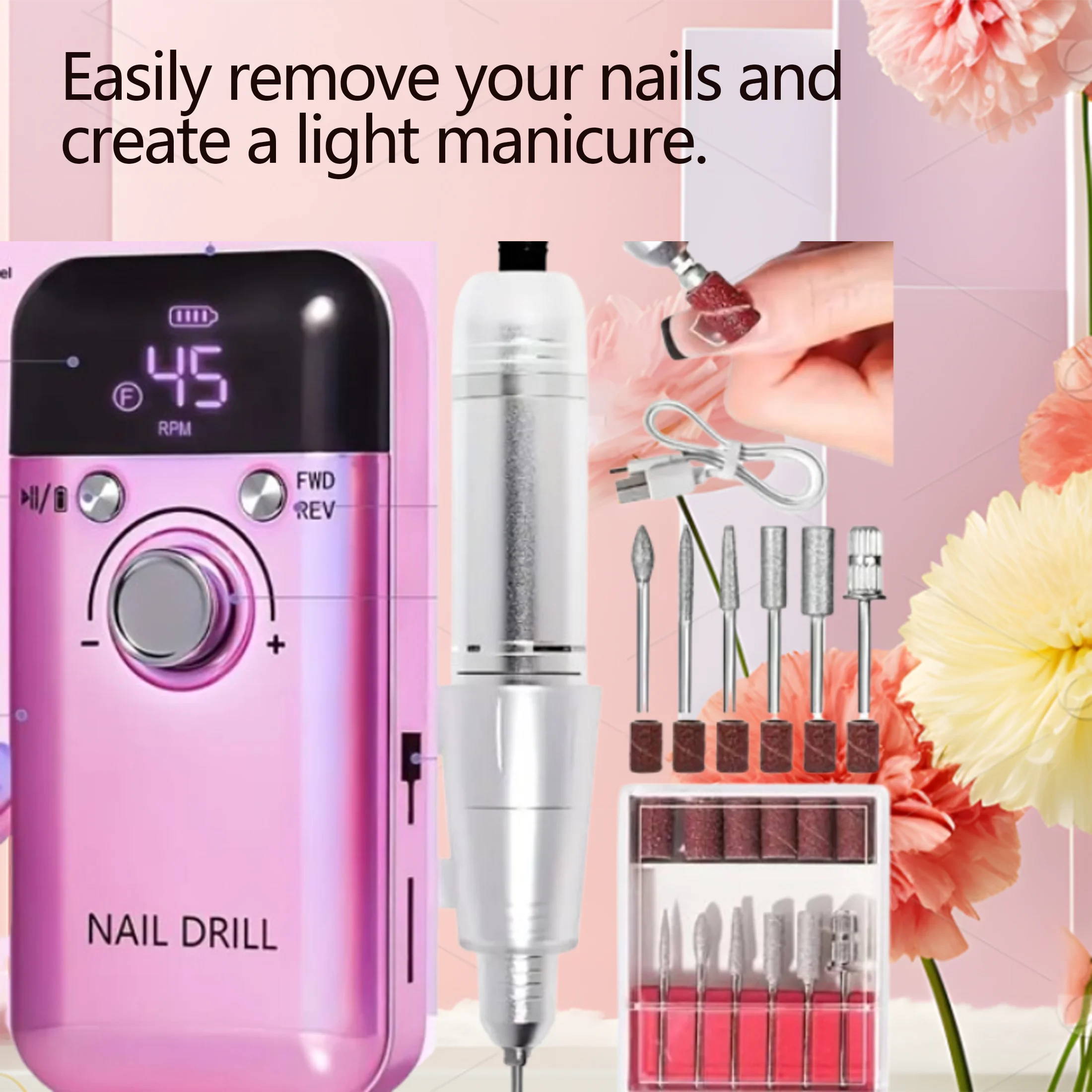 Perceuse à ongles électrique professionnelle, adaptée aux outils pour ongles en gel acrylique, kit de manucure portable rechargeable pour lime à ongles,