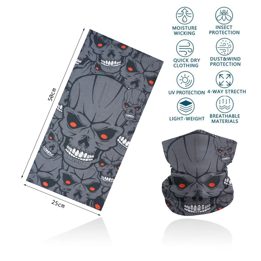 Skull Face Bandana for Cycling Hiking Fishing UV Protection Quickdry Neck Gaiter Men Women Skeleton Printing Headscarf Balaclava