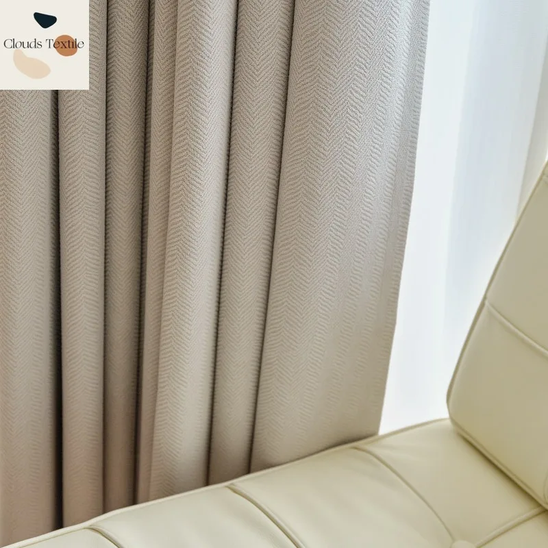 

Custom Size！！Jacquard Chenille Herringbone Fishbone Curtain Living Room Bedroom Bathroom Thickened Blackout Curtain White Tulle