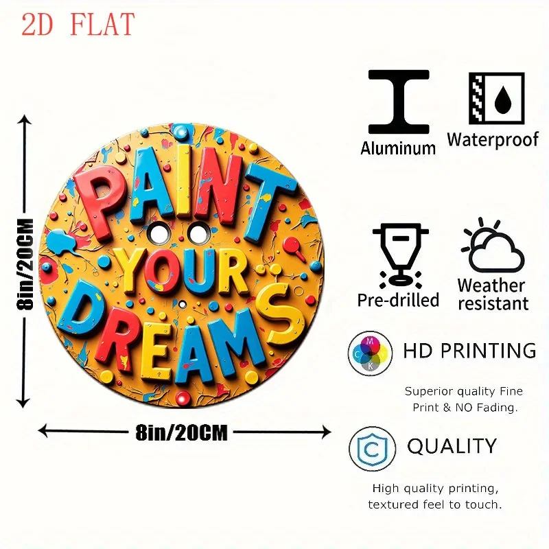 [2D Flat] 1pc 20.32 cm Round Aluminum Wall Art Sign - 