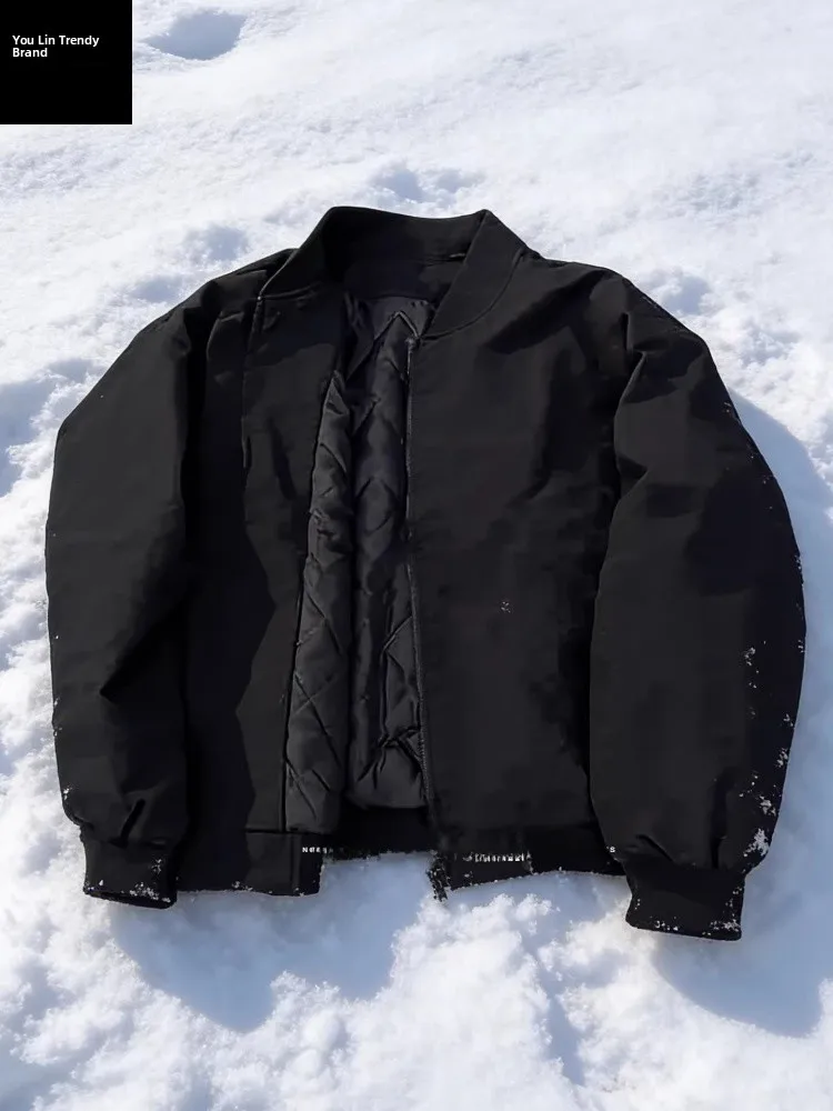 

Утепленная мужская куртка-пилот в американском стиле, хлопковое пальто для молодежи, модная зимняя верхняя одежда, приталенный крой, на молнии, короткий рукав